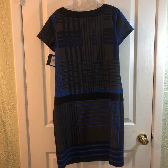 NWT Blue and Brown window pane short sleeve midi shift Dress size 10 Ellen Tracy - Picture 6 of 11